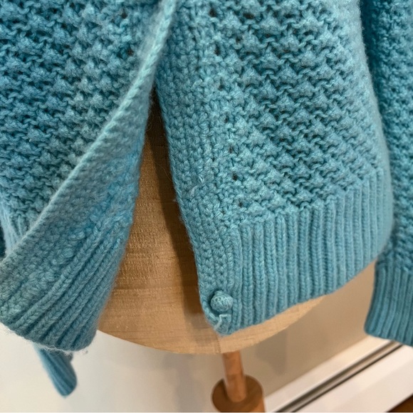 LL Bean Wool Angora Blend Thick Chunky knit Cardigan Blue Sz M Button Down - Picture 4 of 9